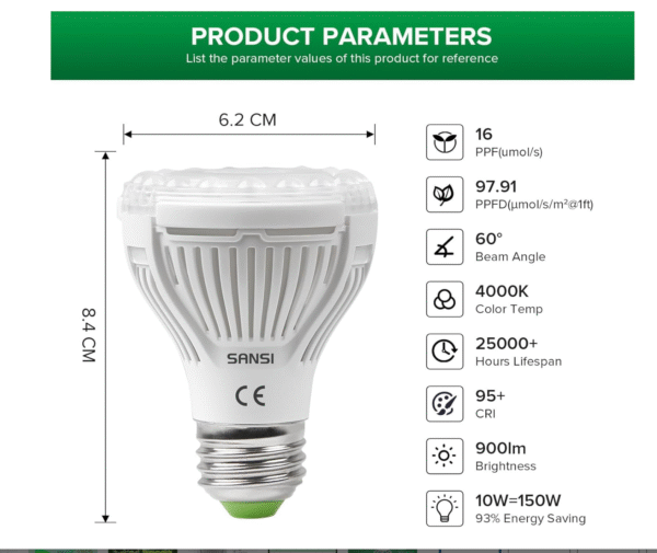 Ampoule LED Horticole SANSI 10W Spectre Complet